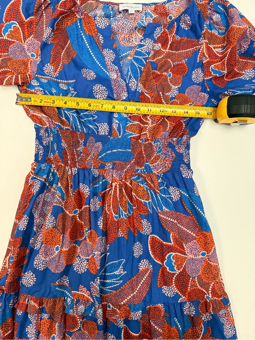 Sugarlips Amazonia Palmer Blue Floral Cotton Tiered Maxi Dress XS - Picture 9 of 12